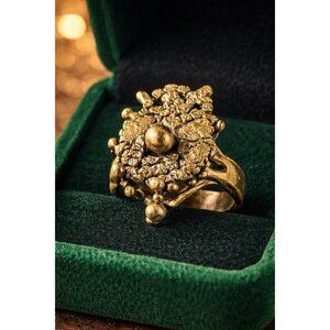 Brutalist Gold Tone Organic Nugget Ring Heavy Sculptural Size 6.5